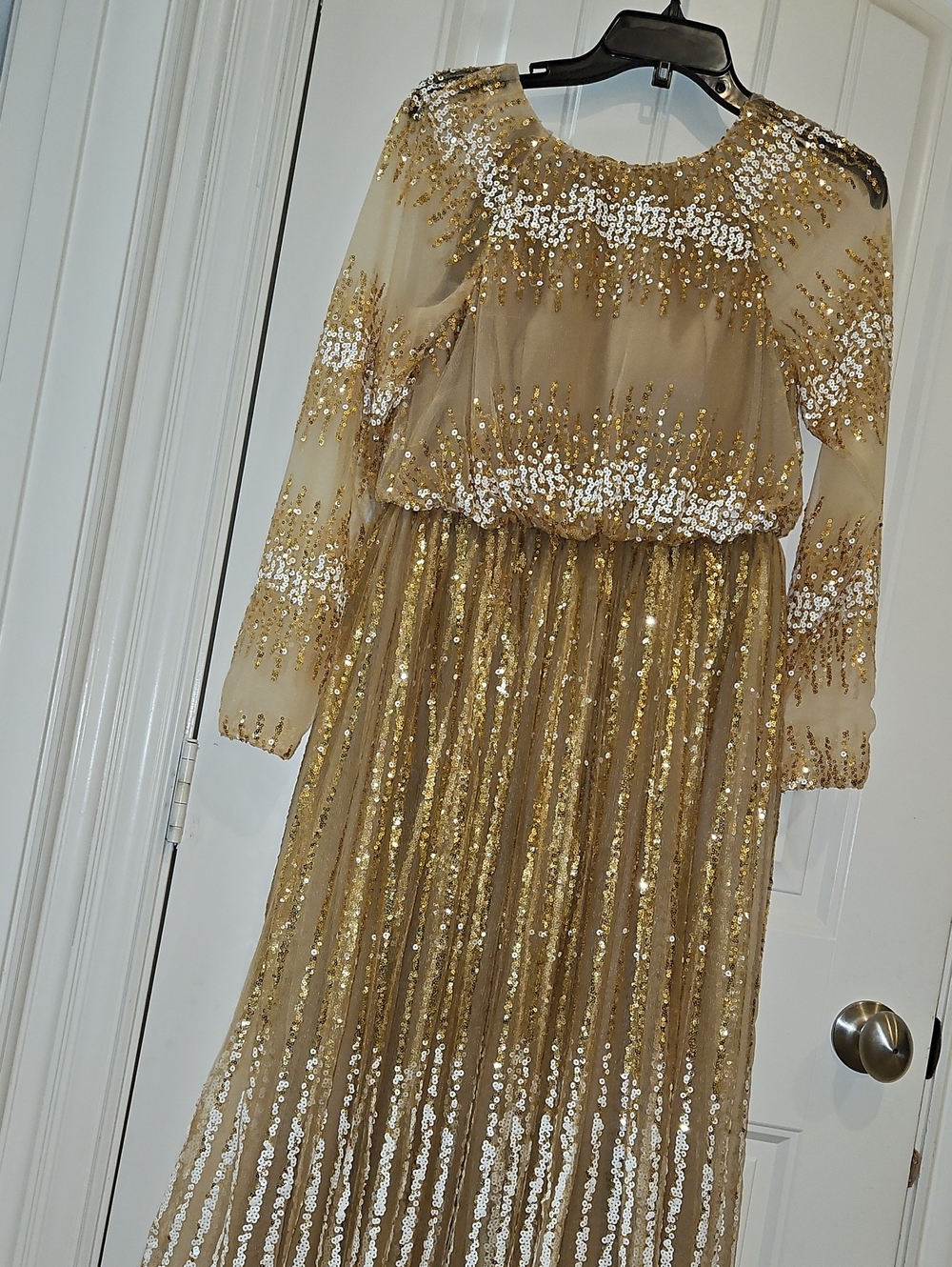 Gold Sequin Long Sleeve Evening Dress